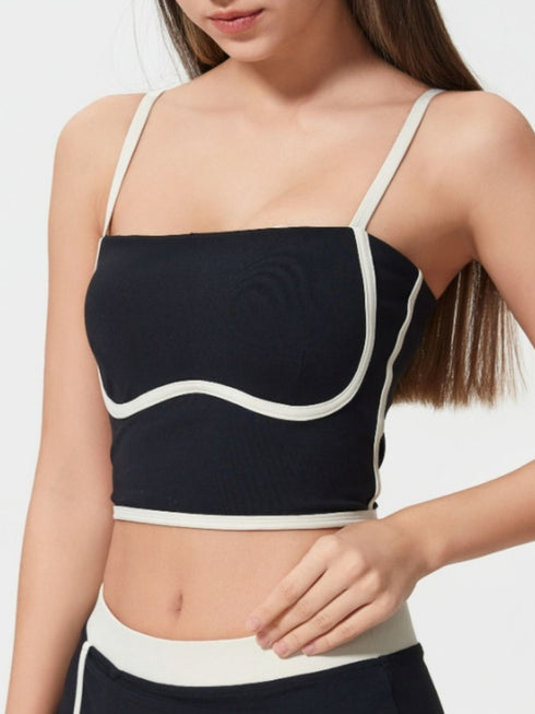 Millennia Contrast Trim Square Neck Active Cami with Detachable Chest Pads - Odaingerous
